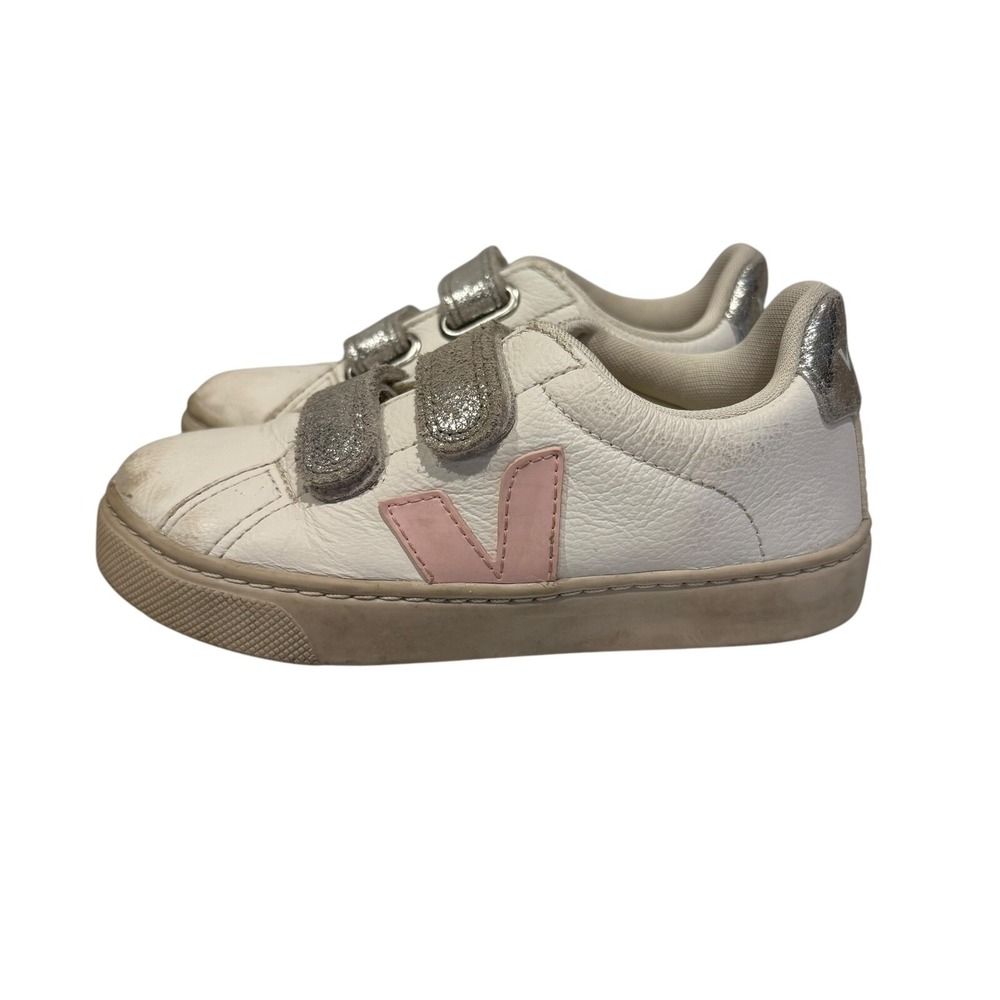 Veja Esplar Hook & Loop Sneakers Girls Kids Size 12 White Pink Silver
